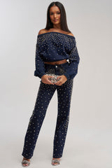 SPARKLE SPARKLE EMBELLISHED DENIM SWEATSHIRT