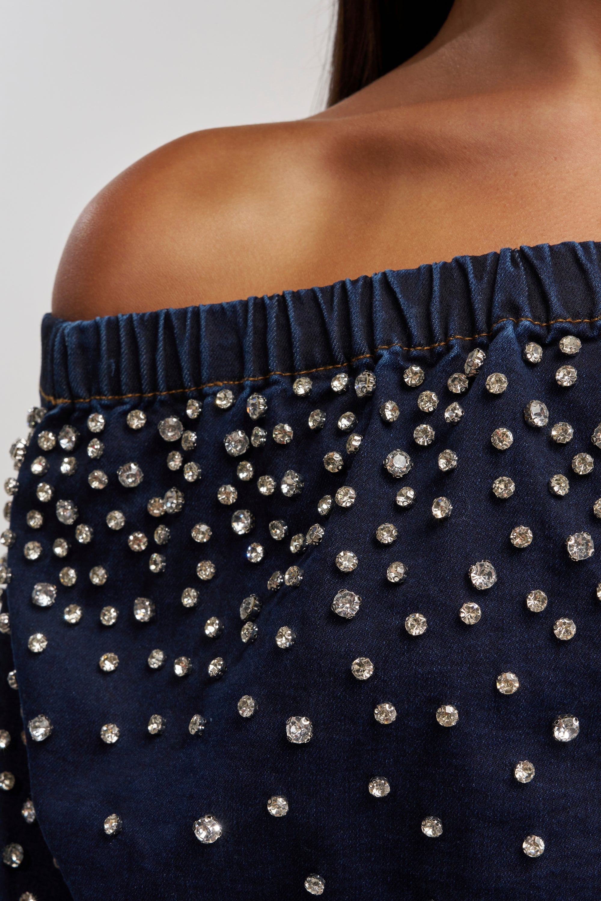 SPARKLE SPARKLE EMBELLISHED DENIM SWEATSHIRT