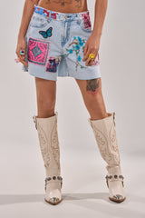 GET THE PICTURE PATCHWORK DENIM SHORTS