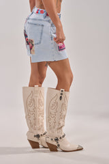 GET THE PICTURE PATCHWORK DENIM SHORTS