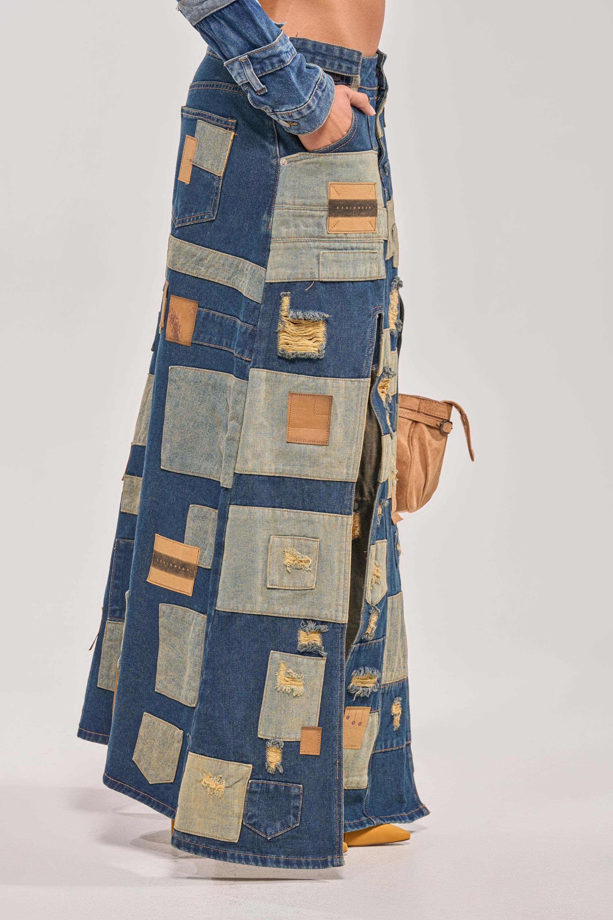 PATCH ME UP DENIM MAXI SKIRT