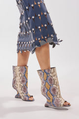 AZALEA WANG FAOI SNAKE MULTI OPEN TOE WEDGE BOOTIE
