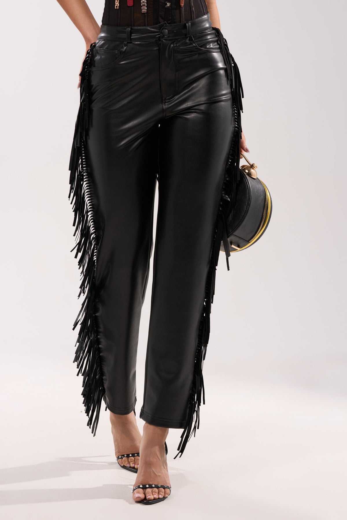 LETS GO TO THE RODEO FRINGE FAUX LEATHER PANT