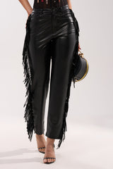 LETS GO TO THE RODEO FRINGE FAUX LEATHER PANT