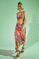 GARDEN FLORAL PLEATED MIDI DRESS