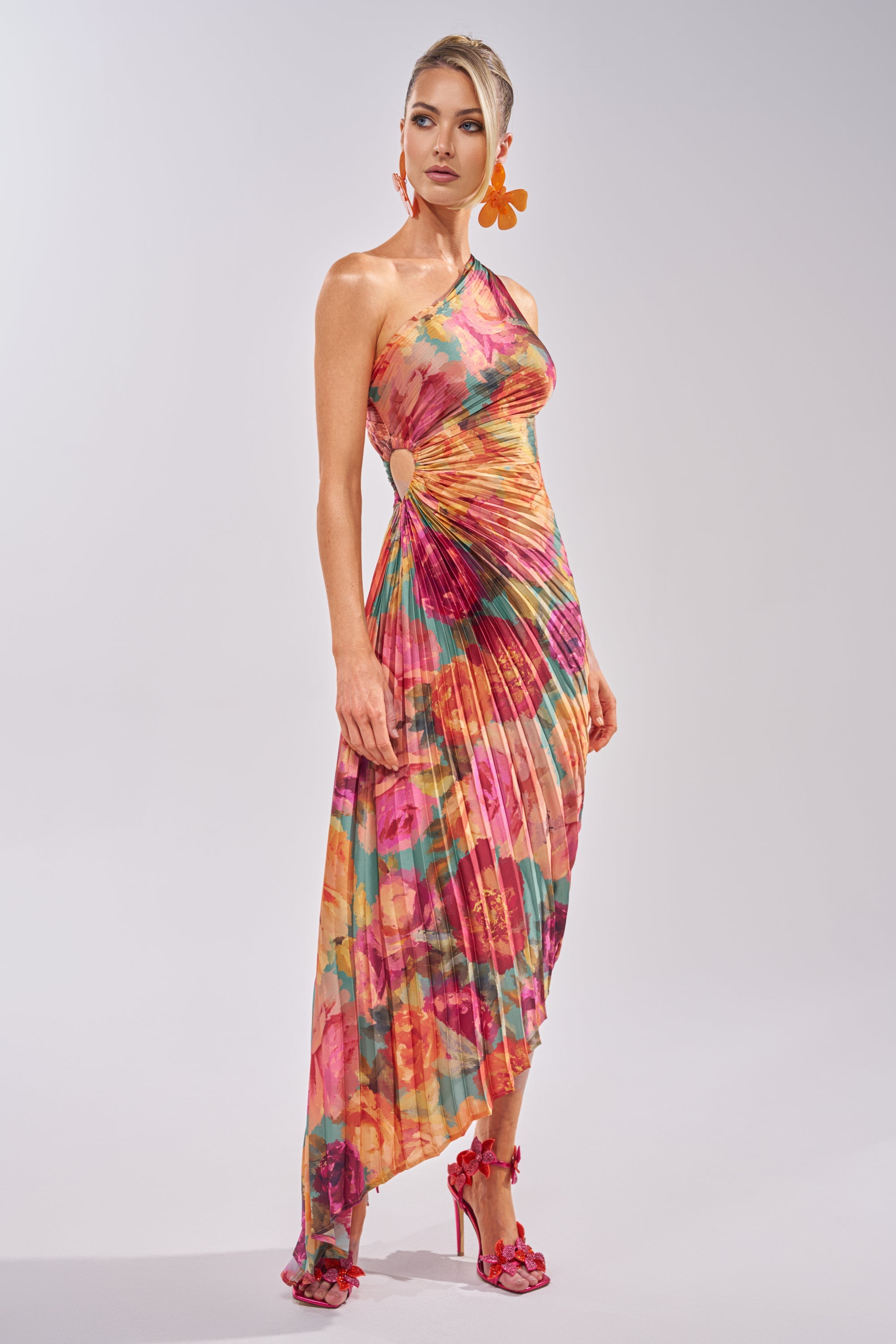 GARDEN FLORAL PLEATED MIDI DRESS
