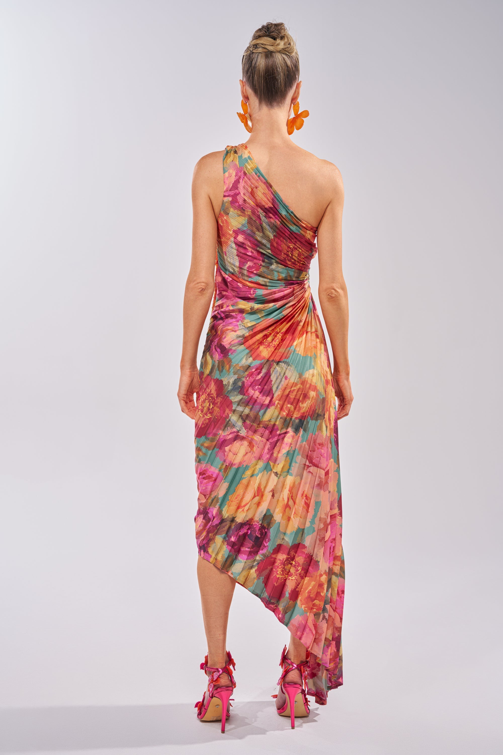 GARDEN FLORAL PLEATED MIDI DRESS