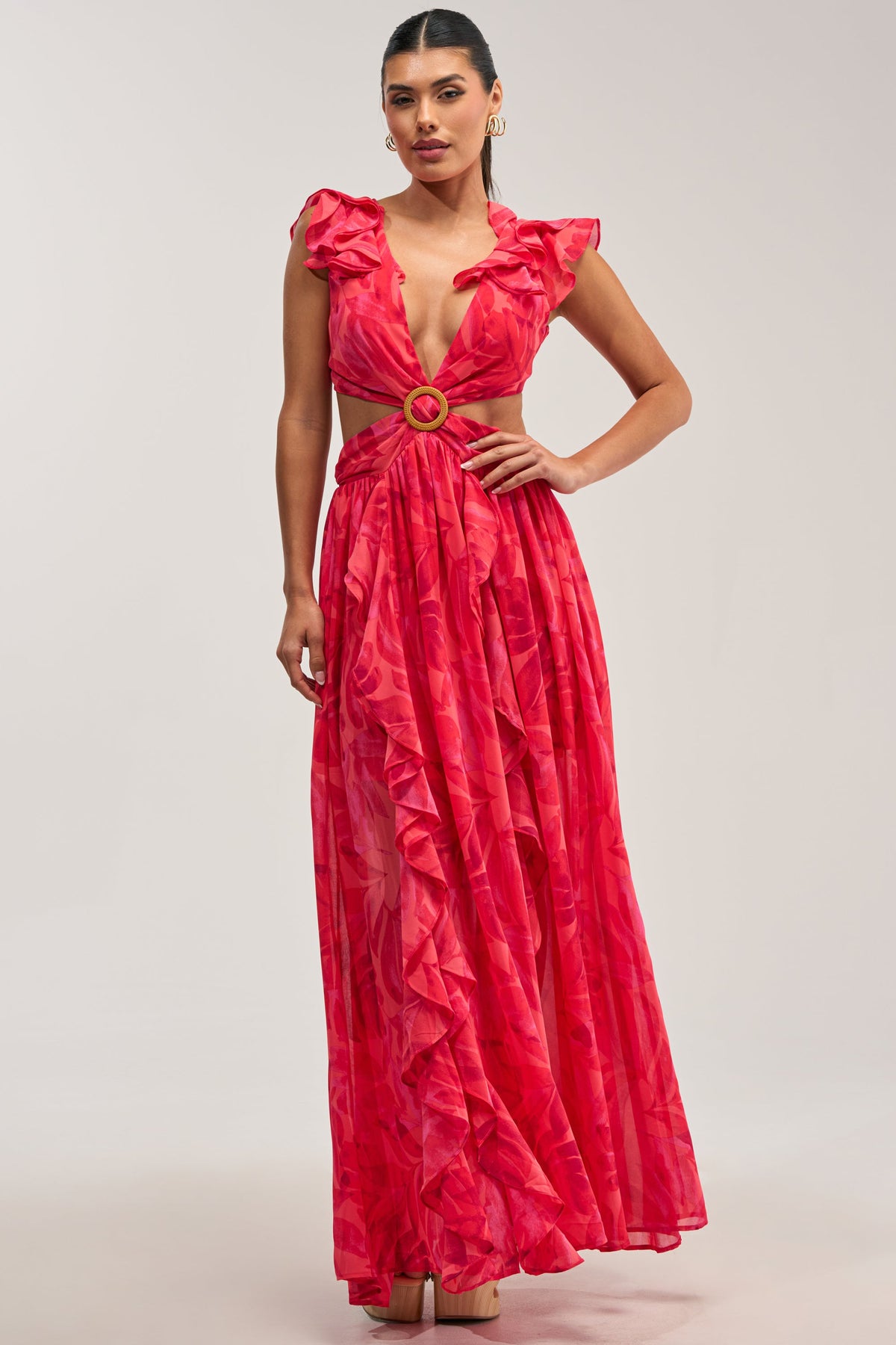 FIRST CLASS FLORAL RUFFLE MAXI DRESS