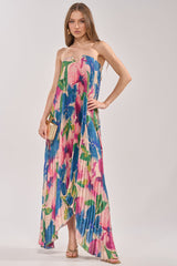 COCKTAIL HOUR FLORAL STRAPLESS MAXI DRESS