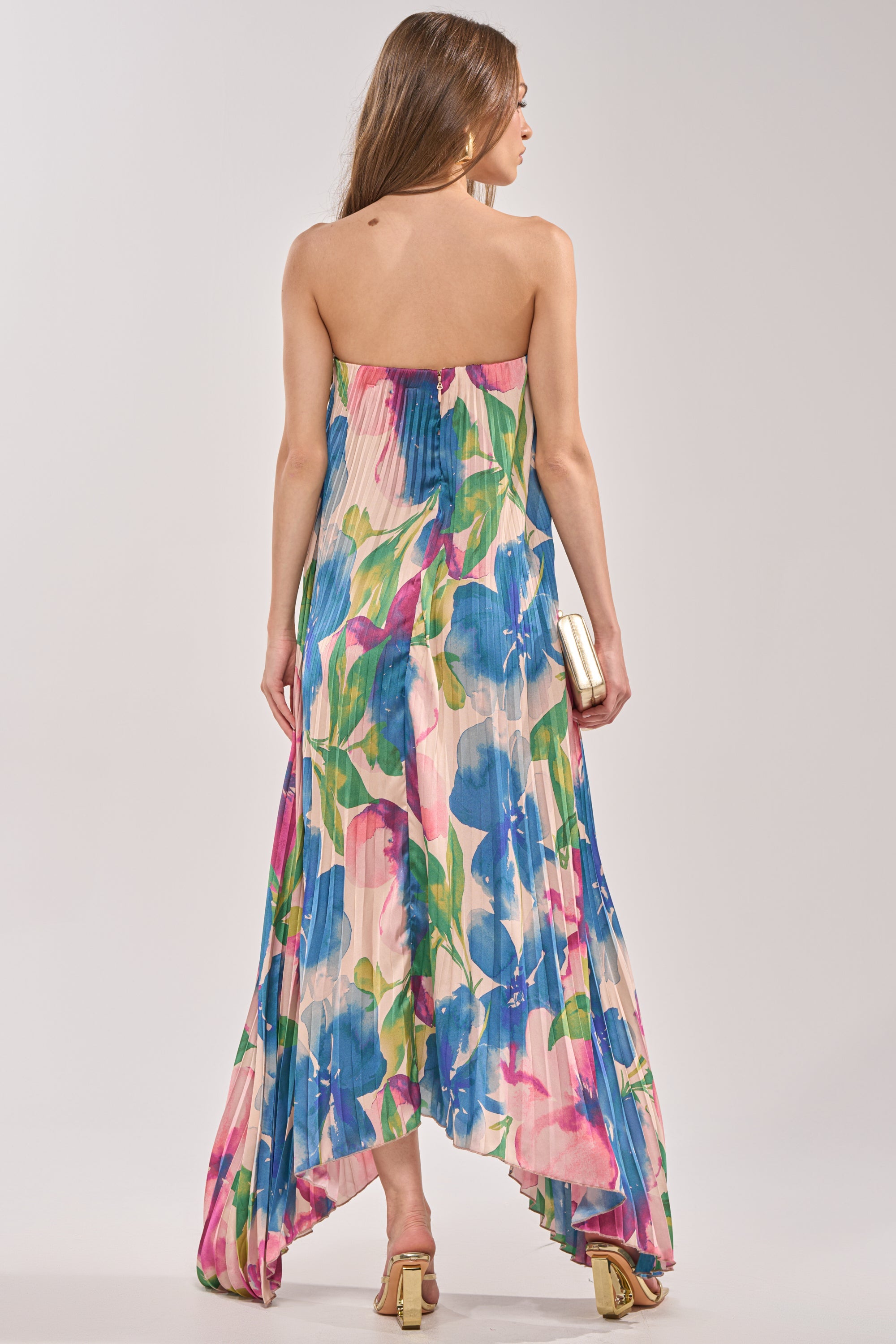 COCKTAIL HOUR FLORAL STRAPLESS MAXI DRESS