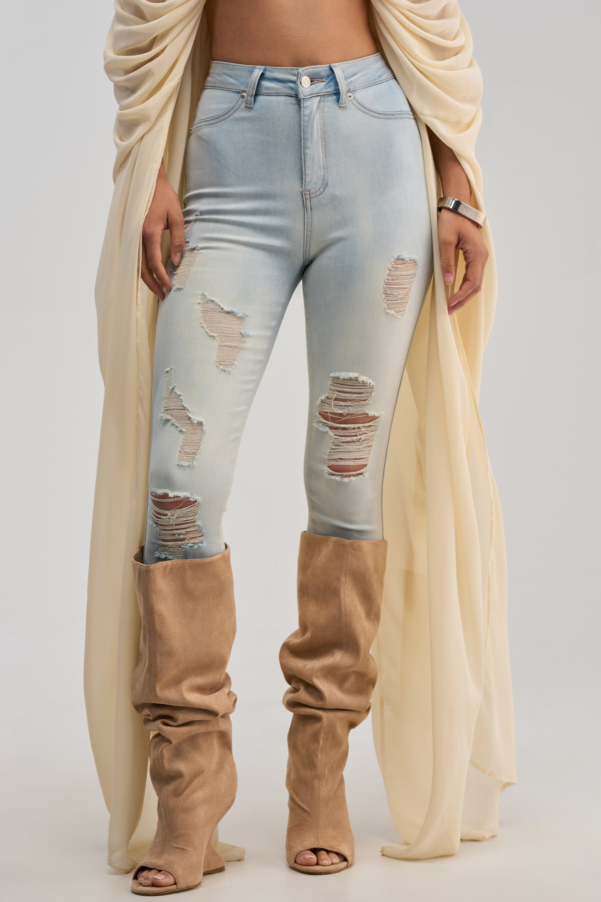 FLEX-FIT EXTREME STRETCH HIGH WAISTED DISTRESSED SKINNY JEANS