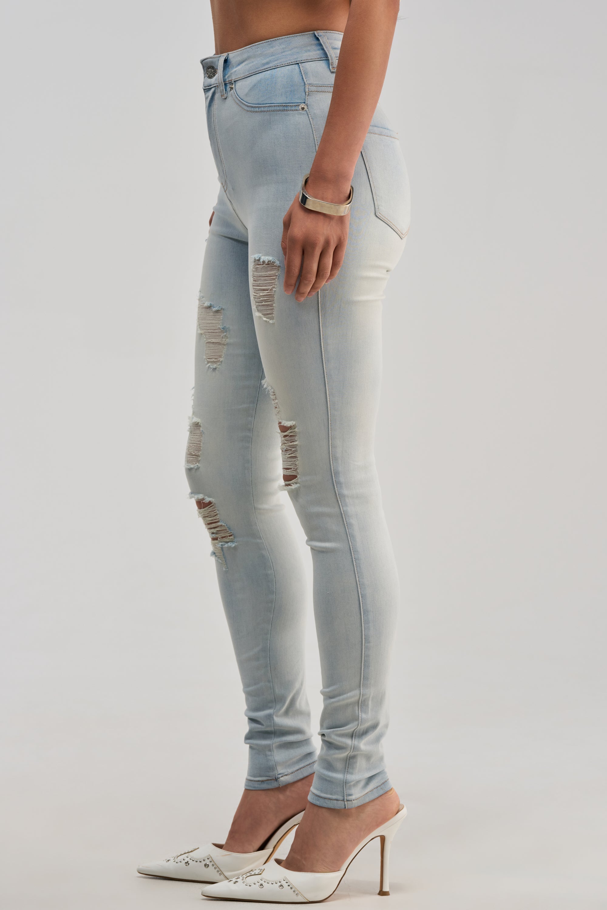 FLEX-FIT EXTREME STRETCH HIGH WAISTED DISTRESSED SKINNY JEANS