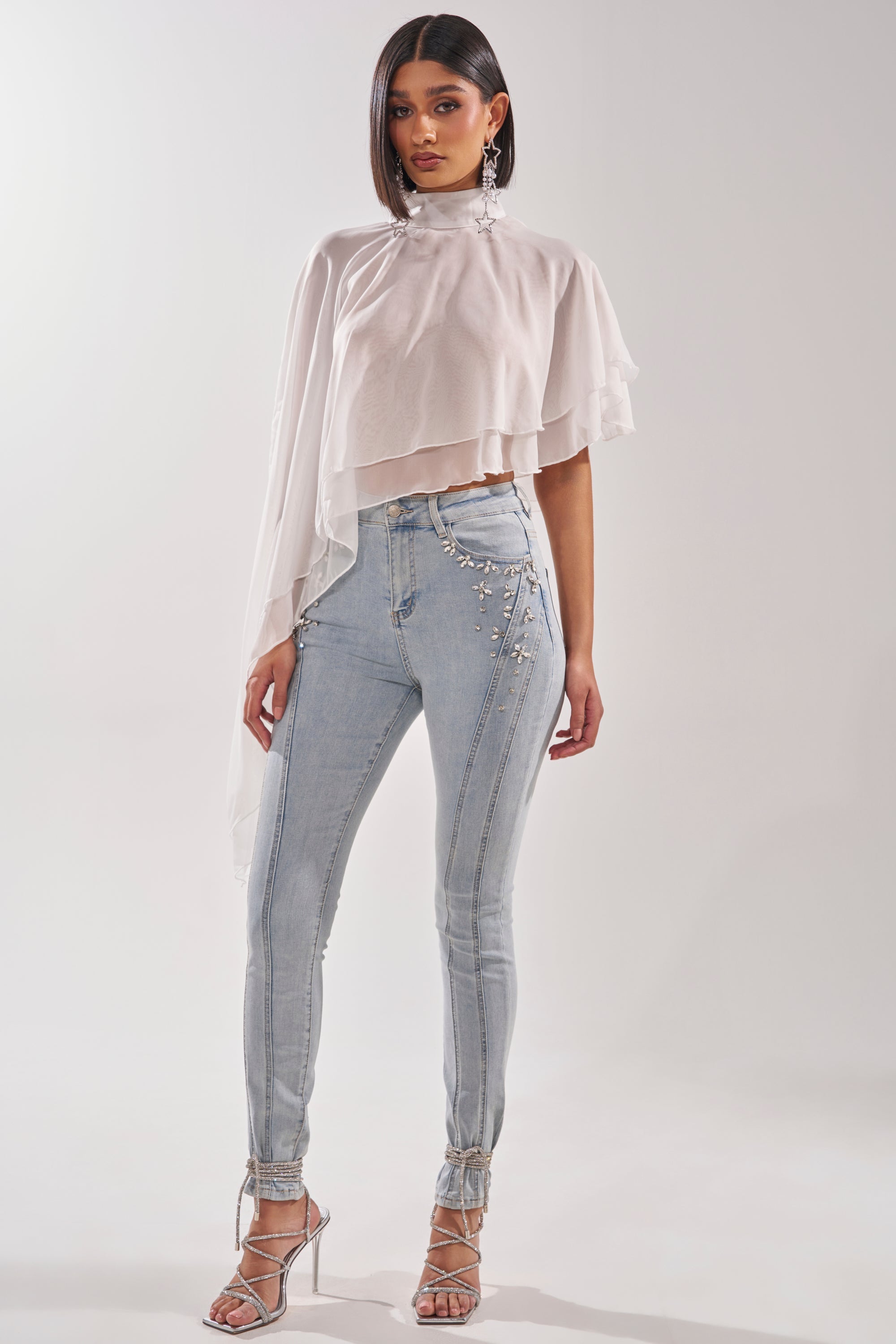 FLEX FIT SKINNY DENIM PANTS WITH RHINESTONES