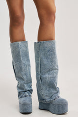 AZALEA WANG FRANKEYE DENIM FLATFORM BOOT