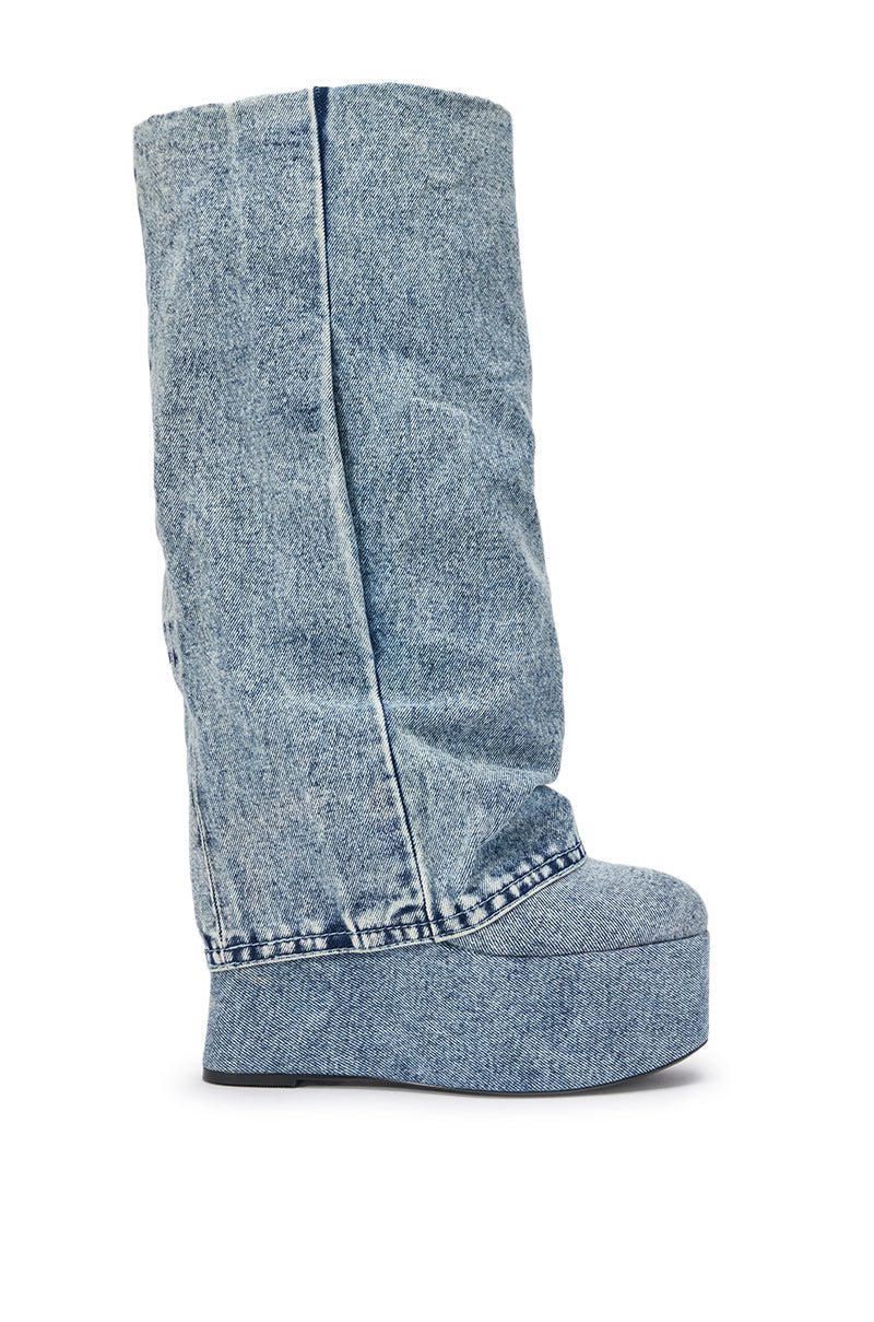 AZALEA WANG FRANKEYE DENIM FLATFORM BOOT