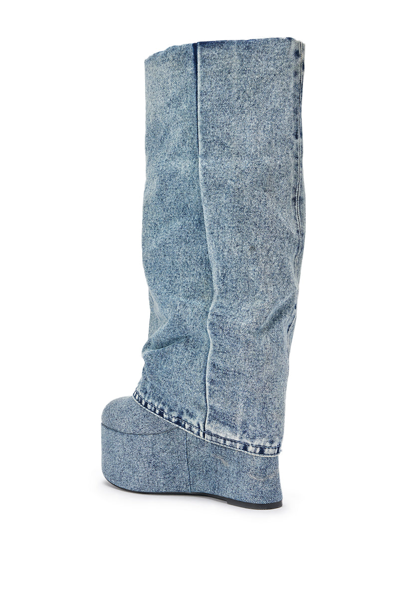 AZALEA WANG FRANKEYE DENIM FLATFORM BOOT