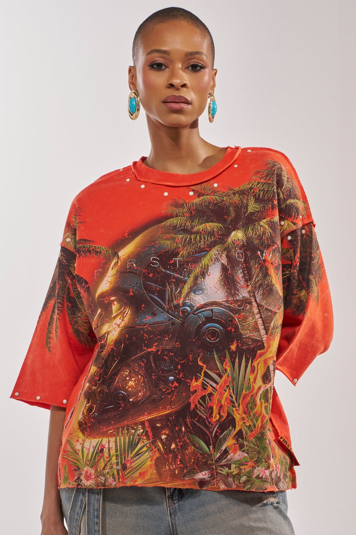 FIRST ROW LOST PARADISE RHINESTONE FRENCH TERRY TEE