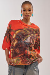 FIRST ROW LOST PARADISE RHINESTONE FRENCH TERRY TEE