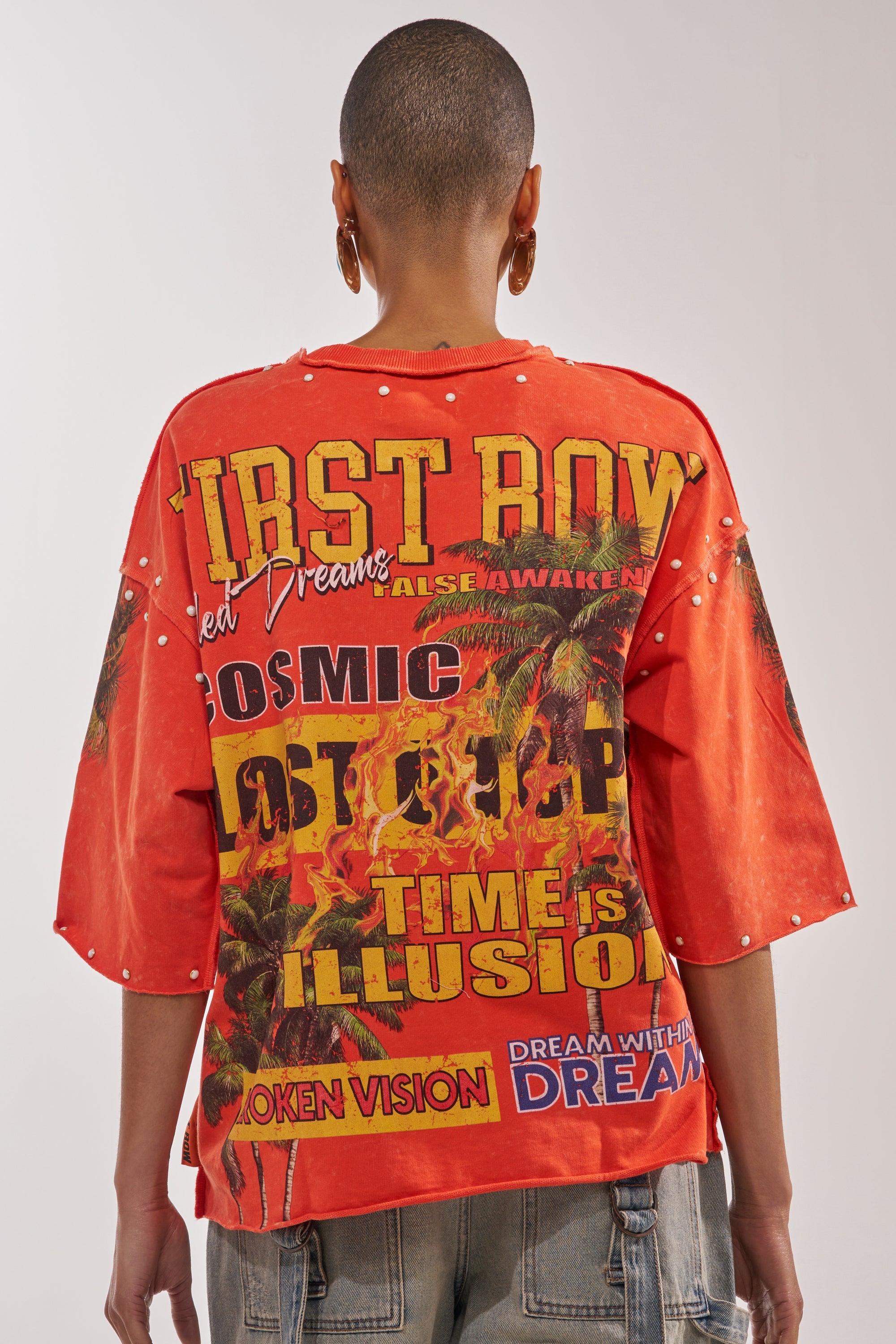 FIRST ROW LOST PARADISE RHINESTONE FRENCH TERRY TEE