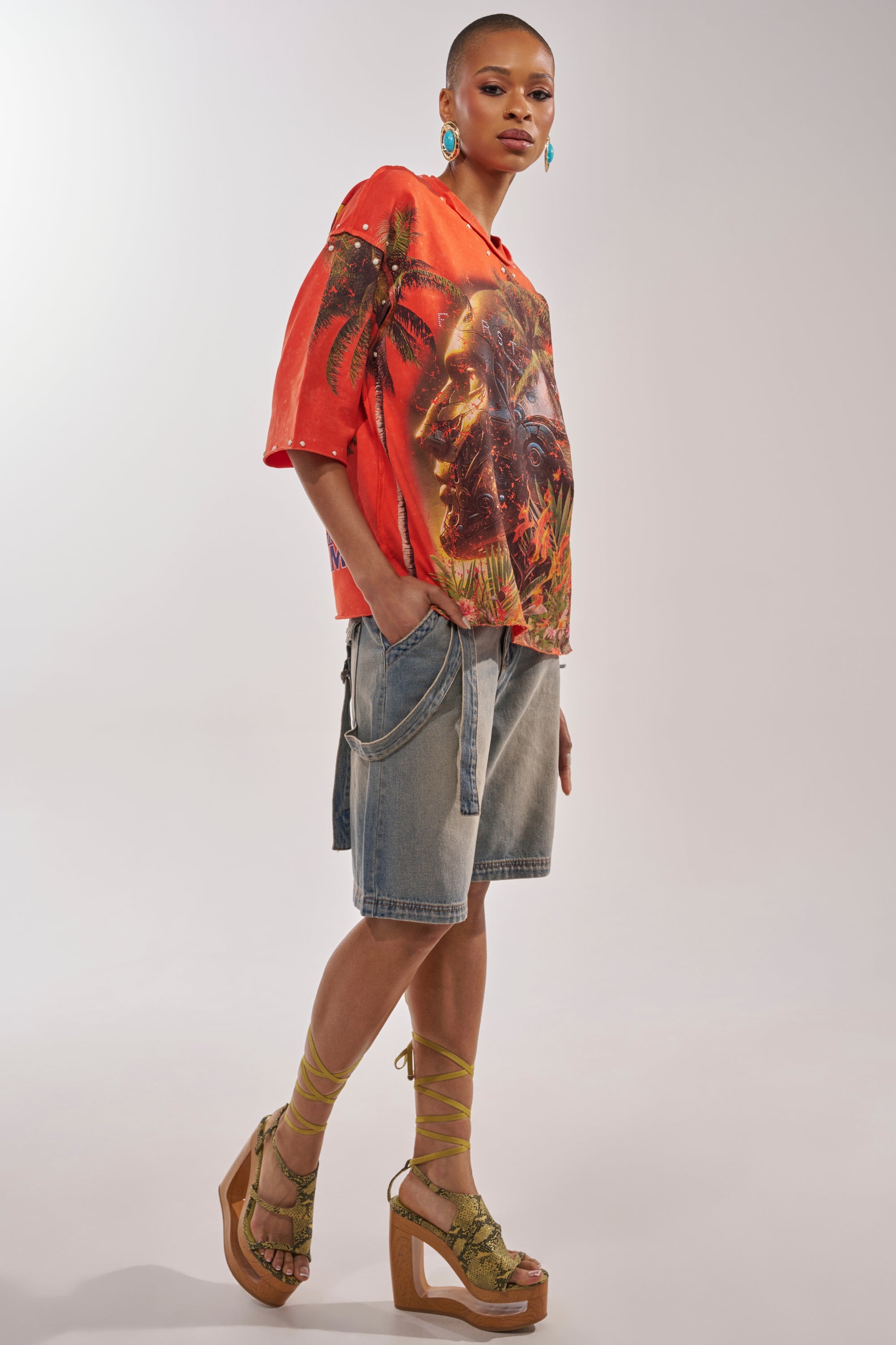 FIRST ROW LOST PARADISE RHINESTONE FRENCH TERRY TEE