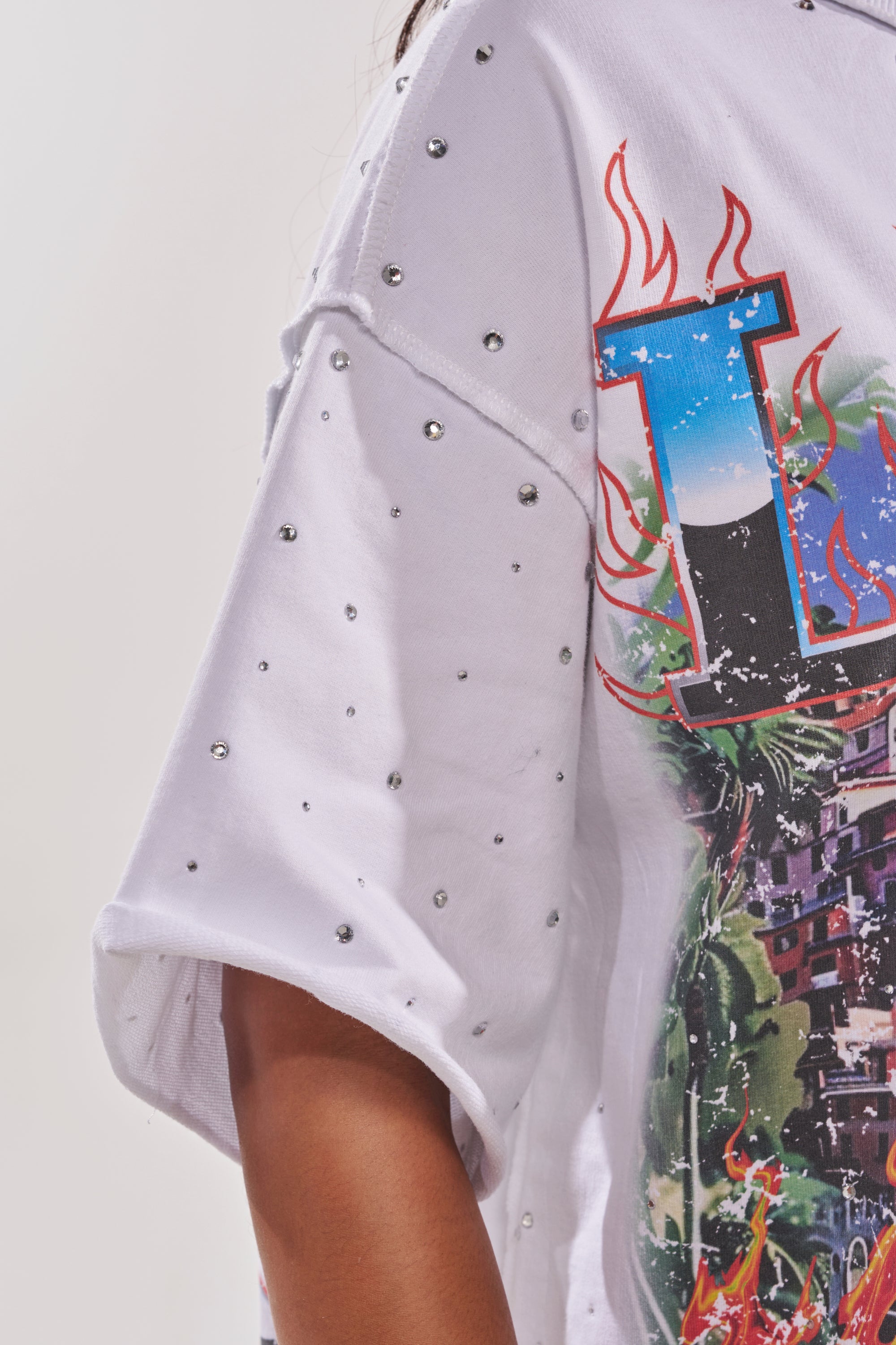 FIRST ROW LOST UTOPIA RHINESTONE FRENCH TERRY TEE