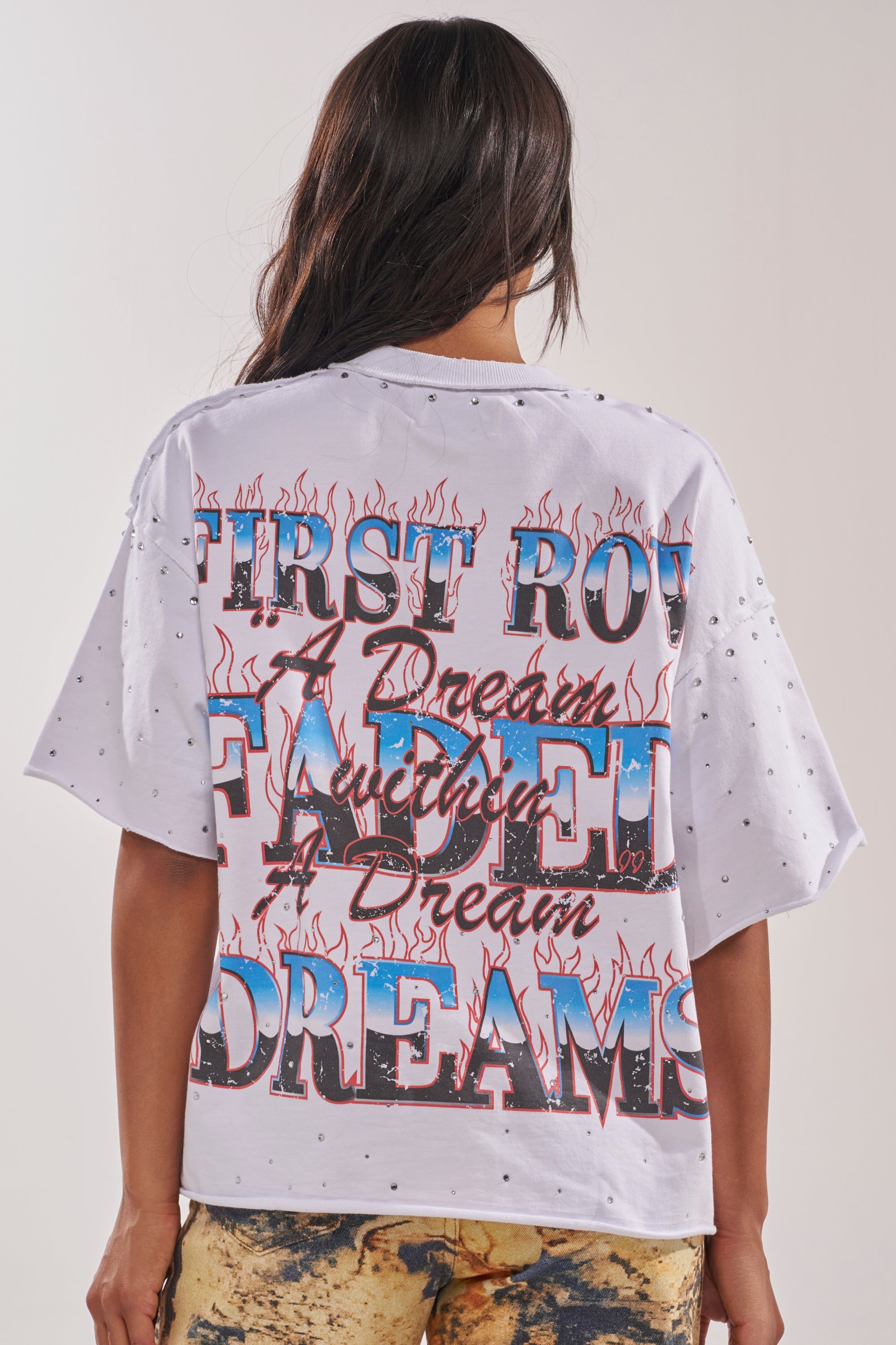 FIRST ROW LOST UTOPIA RHINESTONE FRENCH TERRY TEE