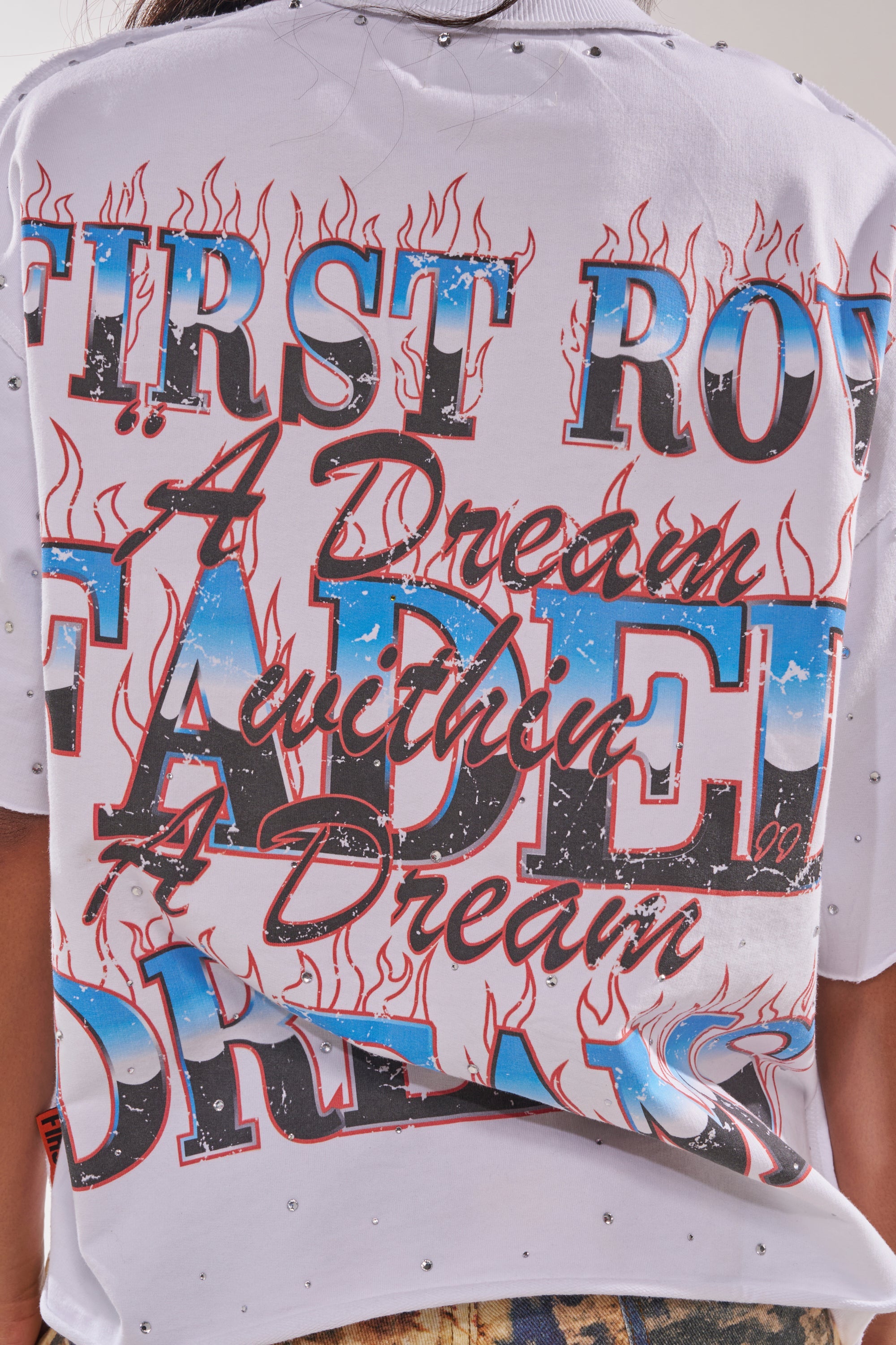 FIRST ROW LOST UTOPIA RHINESTONE FRENCH TERRY TEE