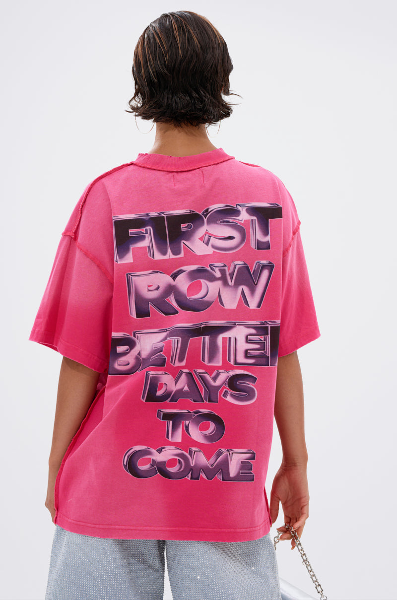 FIRST ROW POST HUMAN OVERSIZED GRAPHIC TEE IN PINK