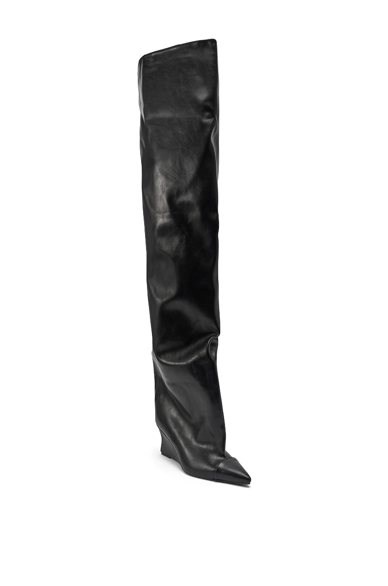 AZALEA WANG GHANA OVER THE KNEE BLACK PU WEDGE BOOT