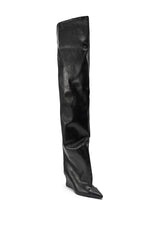 AZALEA WANG GHANA OVER THE KNEE BLACK PU WEDGE BOOT