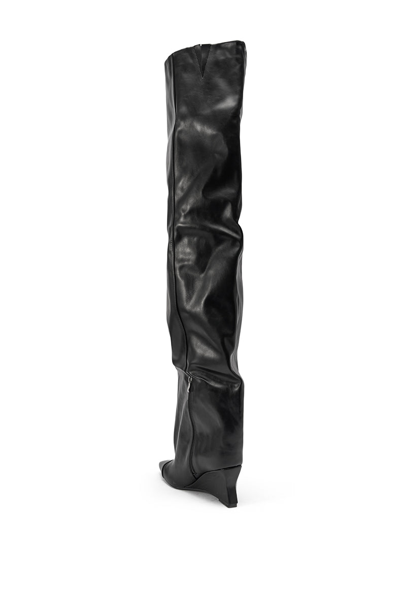 AZALEA WANG GHANA OVER THE KNEE BLACK PU WEDGE BOOT
