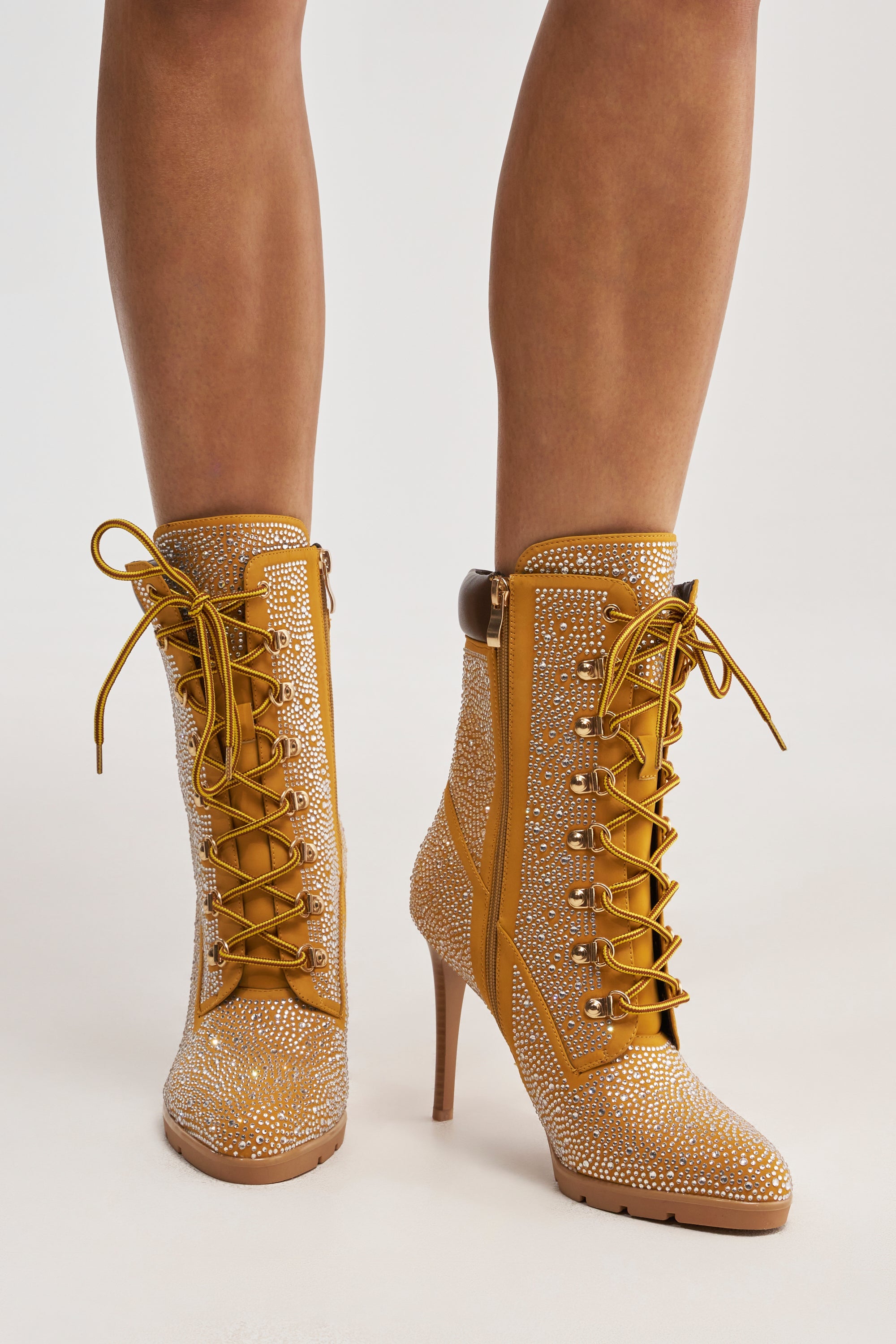 AKIRA GOLD GLAMOUR TAN RHINESTONE BOOTIE