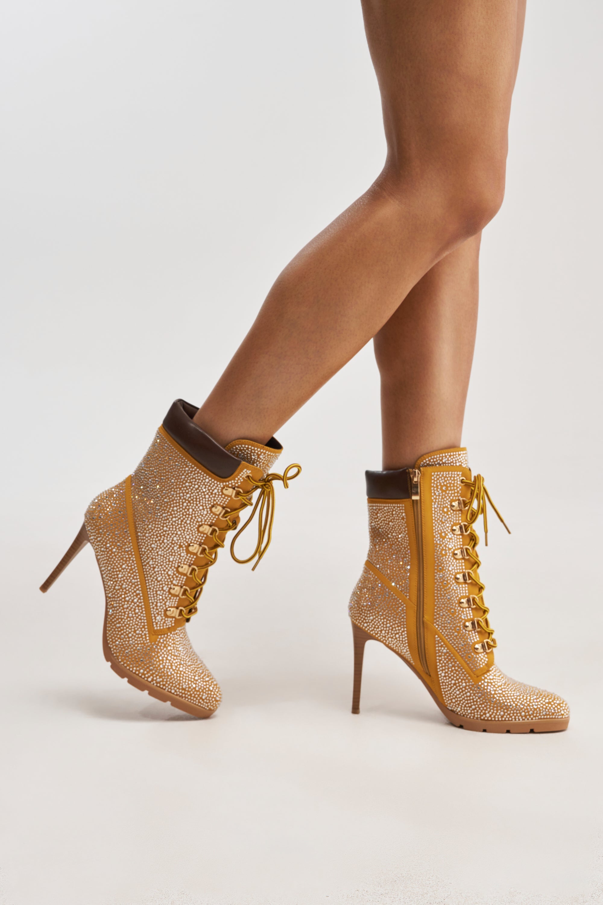 AKIRA GOLD GLAMOUR TAN RHINESTONE BOOTIE