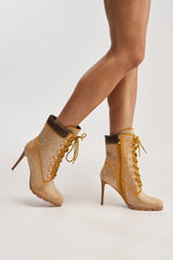AKIRA GOLD GLAMOUR TAN RHINESTONE BOOTIE