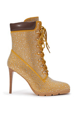AKIRA GOLD GLAMOUR TAN RHINESTONE BOOTIE