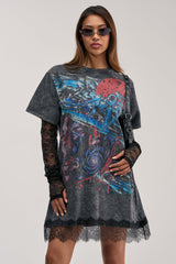THEY WATCH I WIN GRAPHIC LACE MINI DRESS