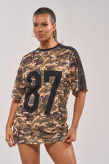 POPPIN POPPYS LACE JERSEY MINI DRESS IN CAMO