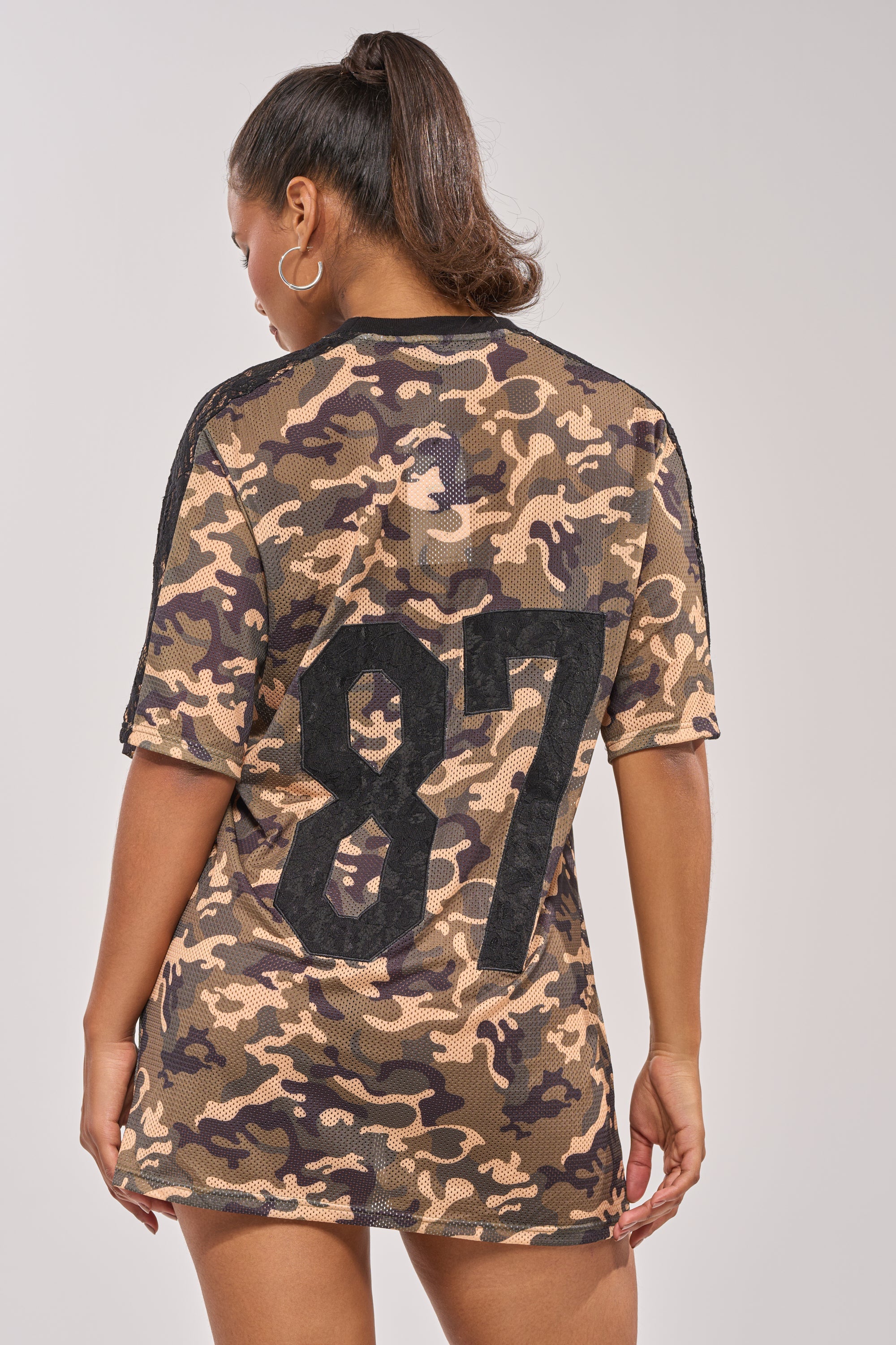 POPPIN POPPYS LACE JERSEY MINI DRESS IN CAMO