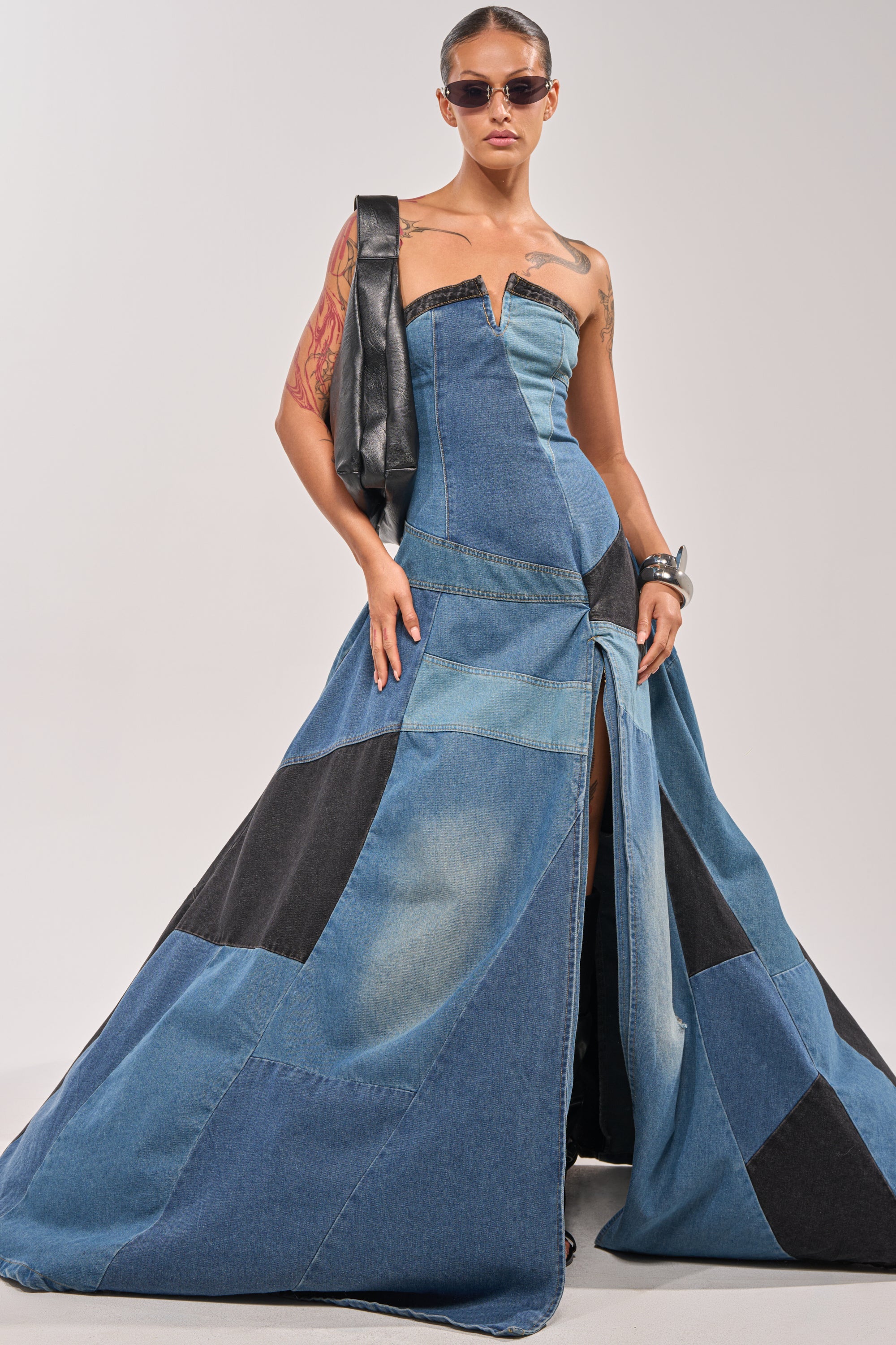 LIFE IN DENIM STRAPLESS MAXI DRESS