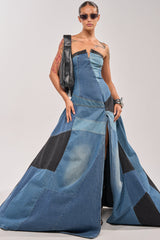 LIFE IN DENIM STRAPLESS MAXI DRESS
