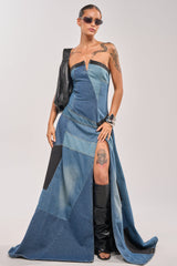 LIFE IN DENIM STRAPLESS MAXI DRESS