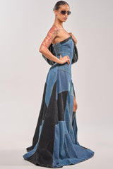 LIFE IN DENIM STRAPLESS MAXI DRESS