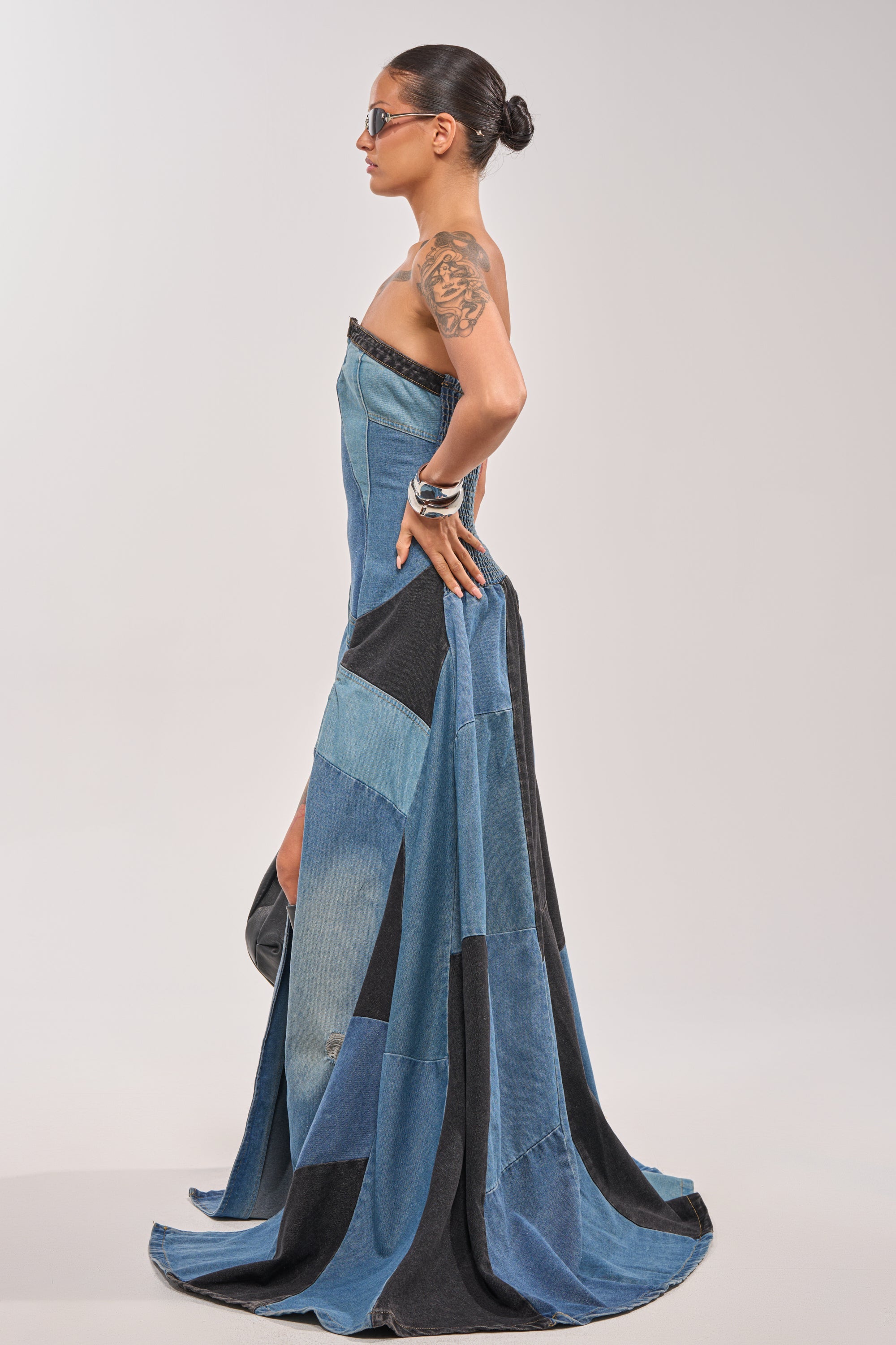LIFE IN DENIM STRAPLESS MAXI DRESS