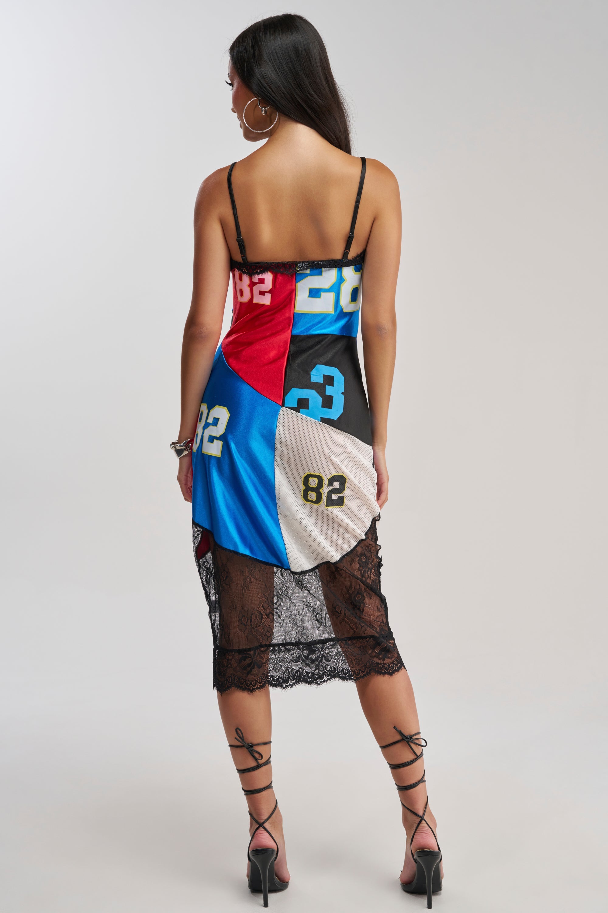 SPORT CHIC PANELED LACE MIDI DRESS