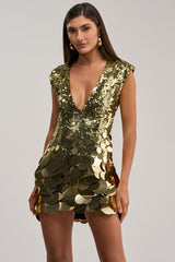DANCE THE NIGHT AWAY SEQUIN MINI DRESS IN GOLD