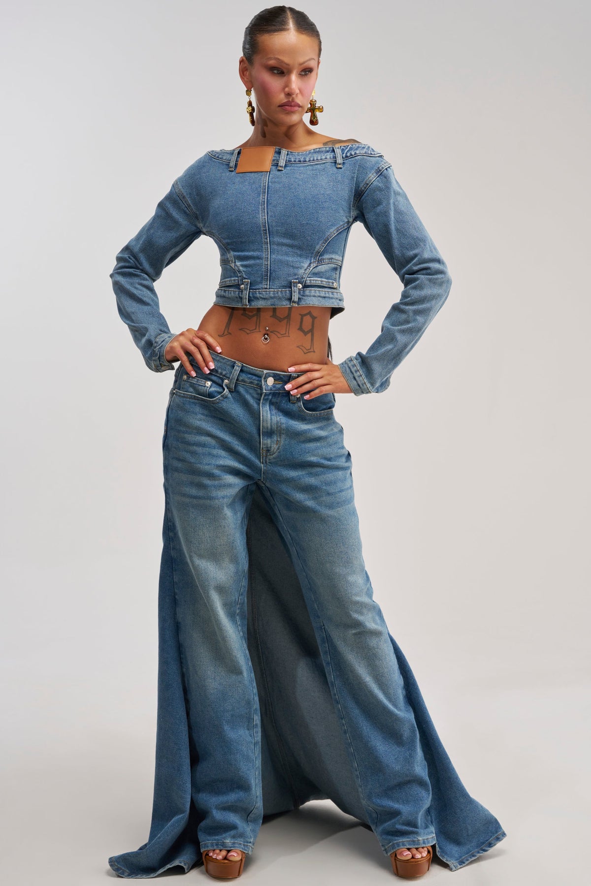 SHAKE IT OFF DENIM PANT WITH SKIRT ATTACHED