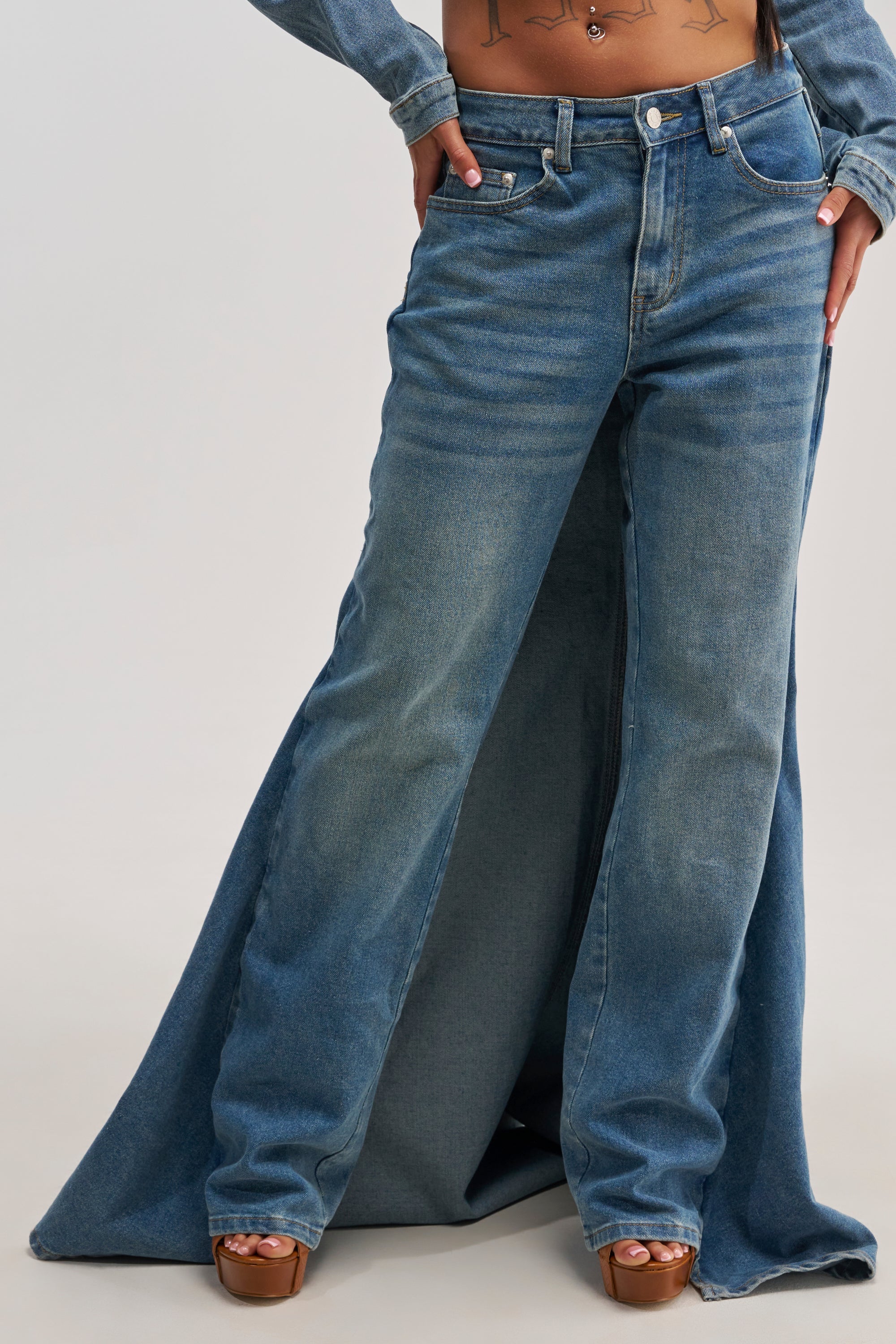 SHAKE IT OFF DENIM PANT WITH SKIRT ATTACHED