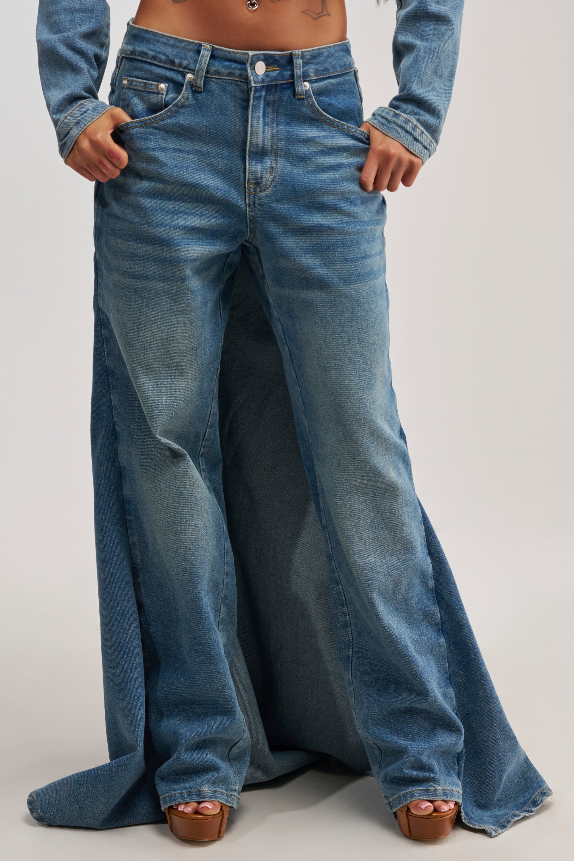 SHAKE IT OFF DENIM PANT WITH SKIRT ATTACHED