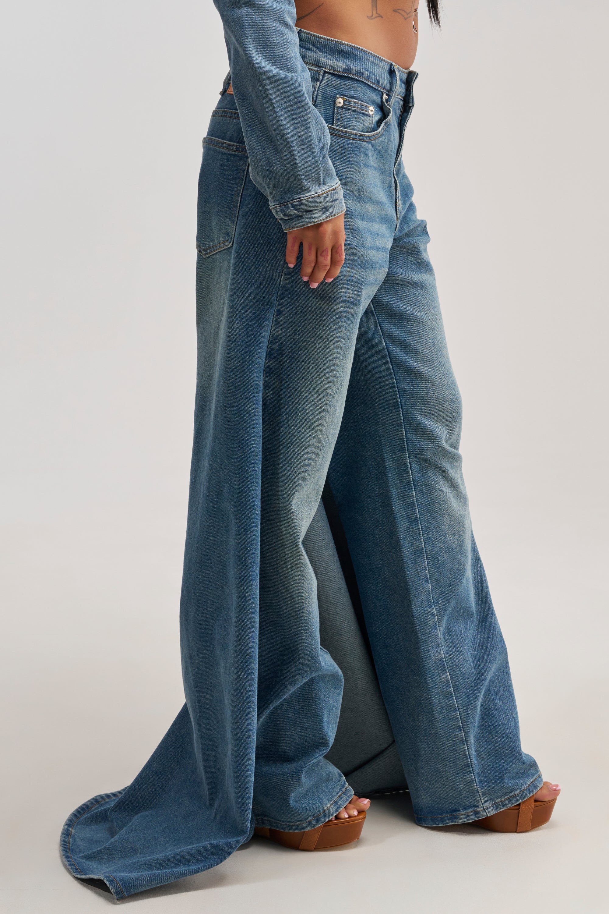 SHAKE IT OFF DENIM PANT WITH SKIRT ATTACHED