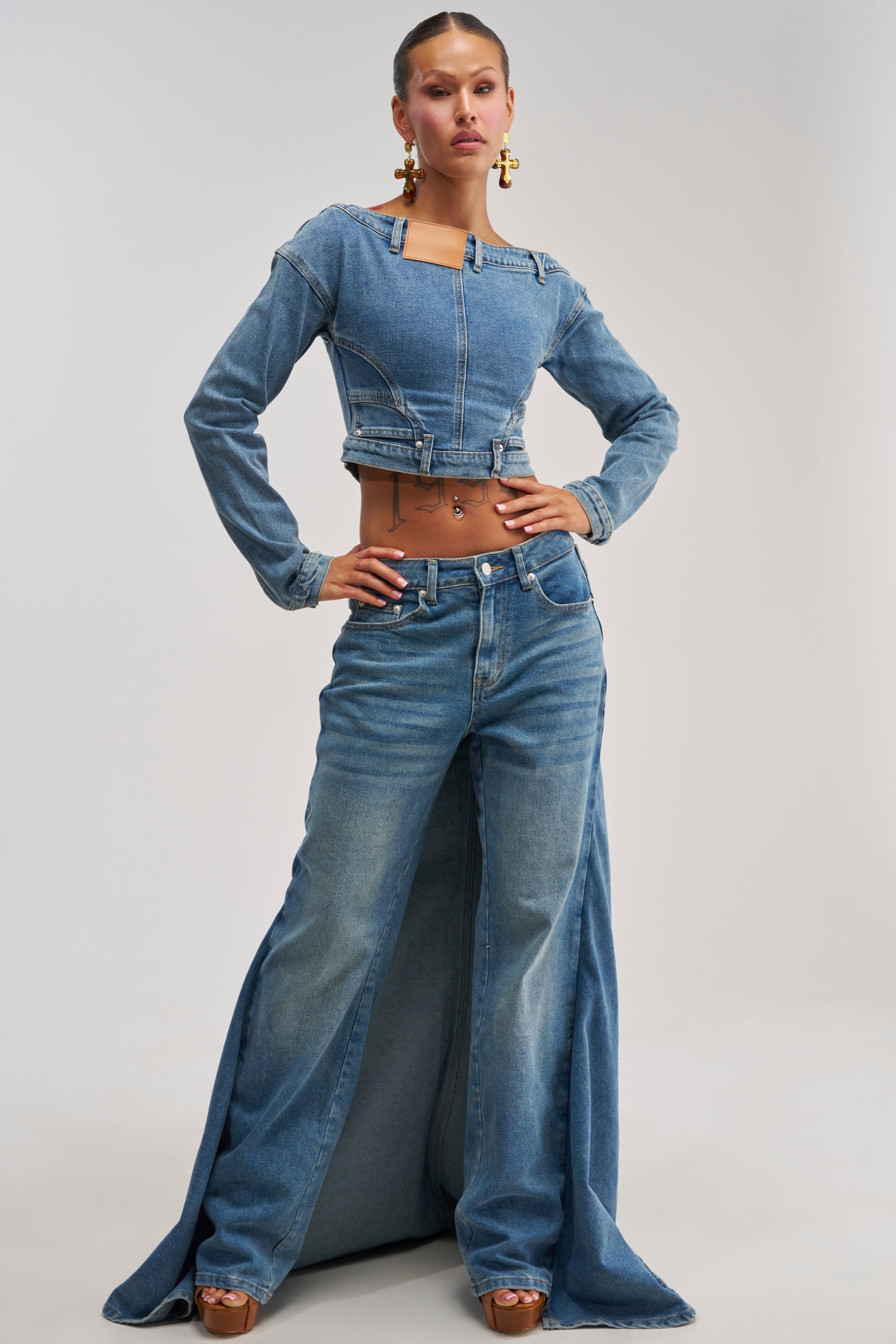 SHAKE IT OFF DENIM PANT WITH SKIRT ATTACHED